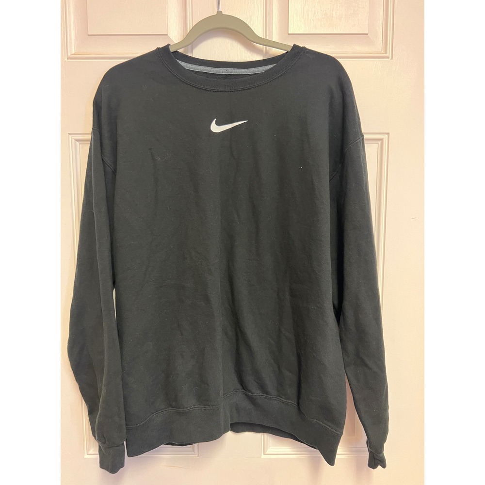 Nike Athletic Works Black Sweatshirt White Swoosh Logo Mens Size L Casual